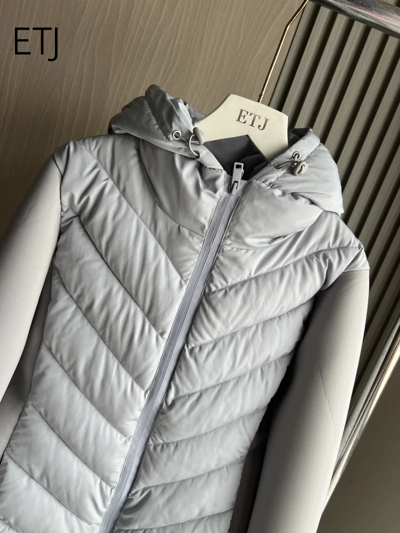ETJ 2026 New Women's Elegant Fashion Patchwork Long Sleeve Standing Collar Hooded Cotton Jacket Sport Coat 8073227