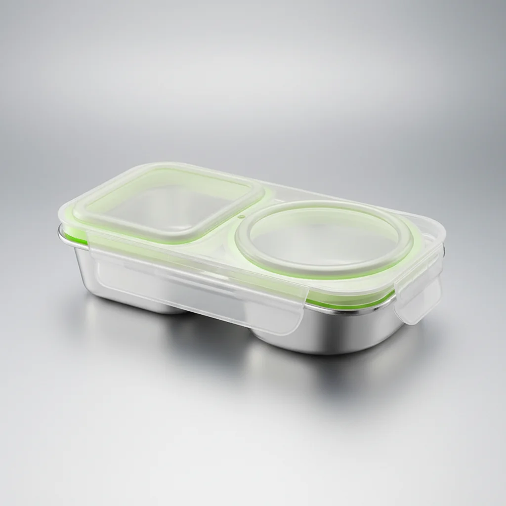 304 Stainless Steel Food Storage Container Two Compartment Airtight Prevents Odor Transfer Fridge Organizer