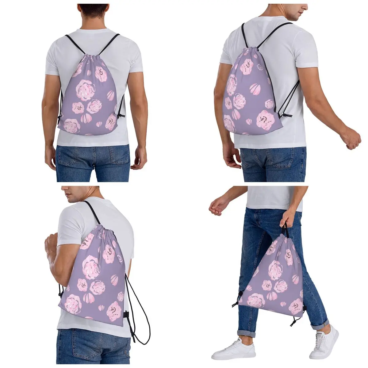 Flower Candy Spring Collection 2026 Pink Swirls, Roses, And Carnations Backpacks Portable Drawstring Bags Sundries Bag Book Bags