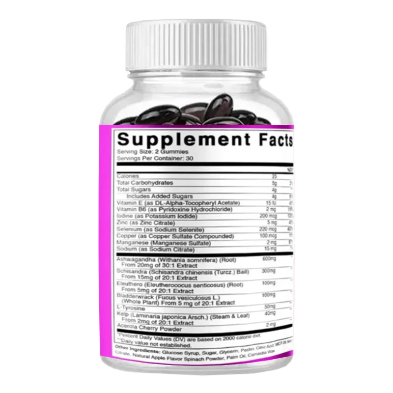 Vitamin Vegetarian Thyroid Support Gummies Containing Iodine and Kelp - Increase Your Energy and Metabolism - Plant Based