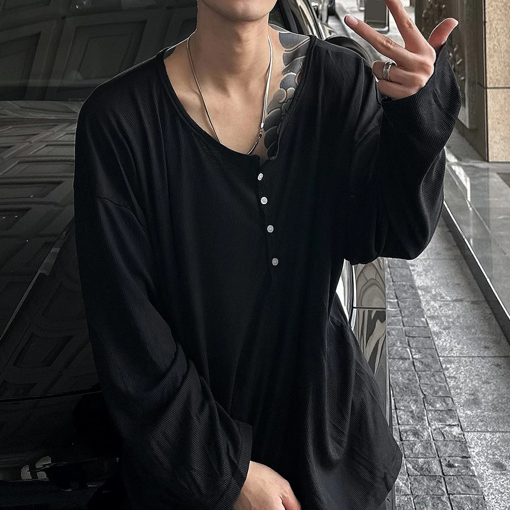 Men Casual Long Sleeve Thin T Shirts Solid Lazy Relaxed Oversize Daily Clothing  Fashion Long Loose Breathable Men Top