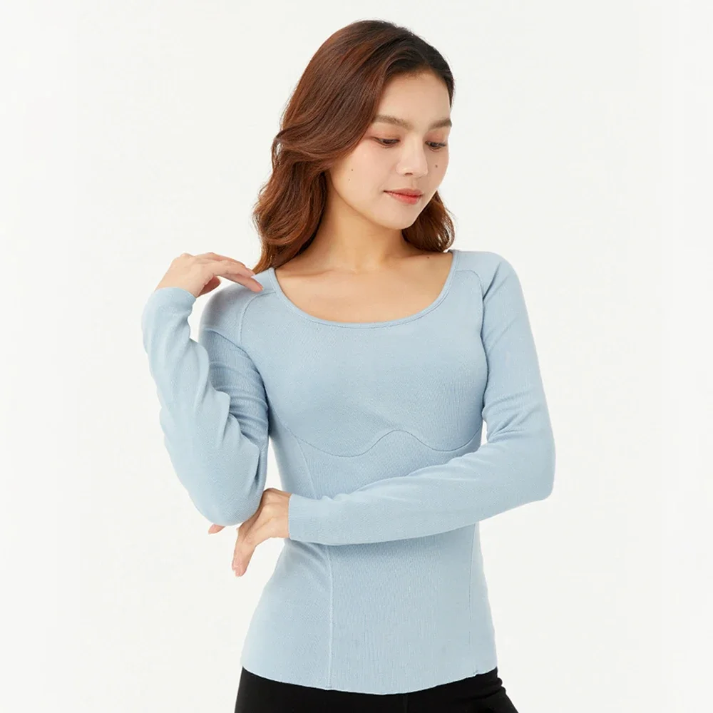 Ohsunny New Autumn Winter Thermal Underwear Warm Women Tops Viscose Nylon Spandex Slim Corset U-Neck Long Sleeve Female Shirt