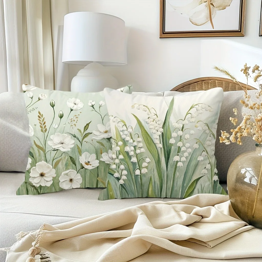 4pc Green Flower Spring - themed PillowcaseBedroom Living Room Sofa Home Decor Polyester Cushion Cover with Zipper