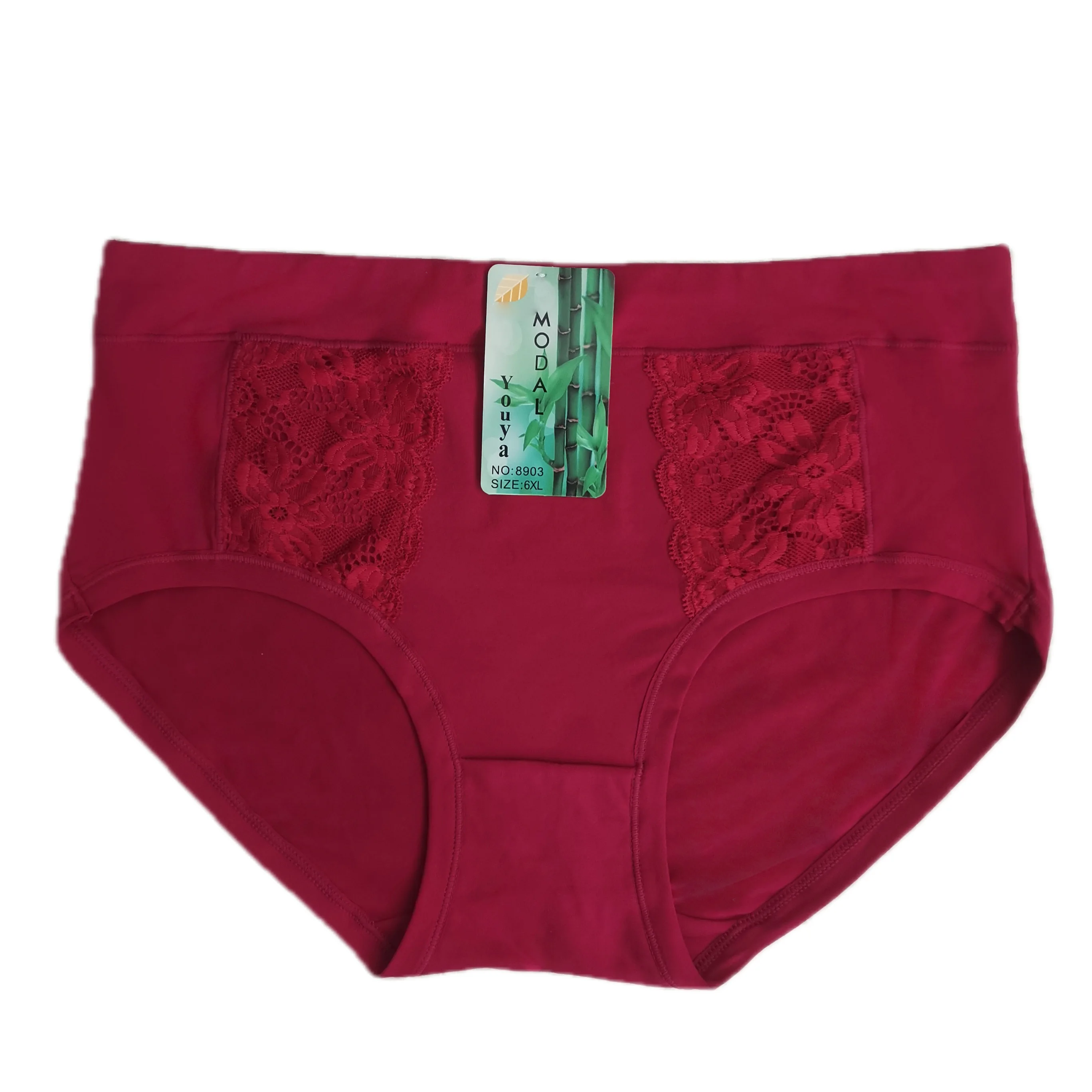 Culotte en dentelle de grande taille pour femme, sous-vêtement en bambou doux, slip mi-adulte