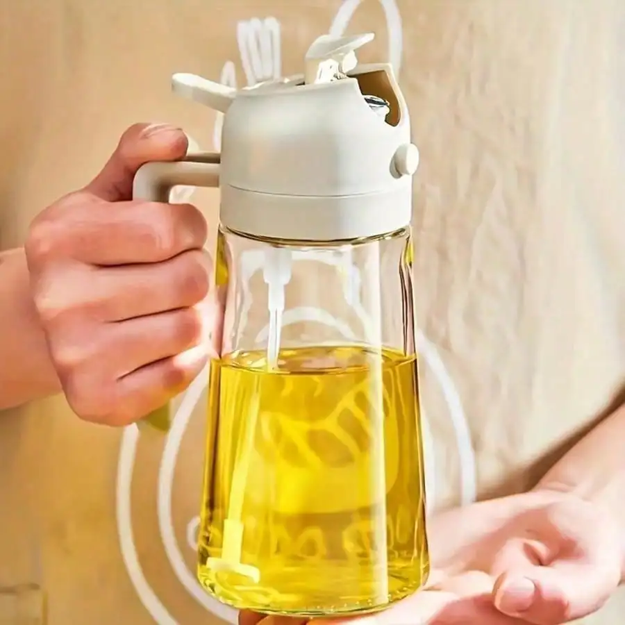 1pc 2-In-1 Dual-Use Oil Dispenser & Sprayer, High Borosilicate Glass Bottle With Non-Drip Spout & Gravity Sensor Lid, Mess-Free Kitchen Cooking Tool For Air Fryer, BBQ, Salad, Easy To Clean
