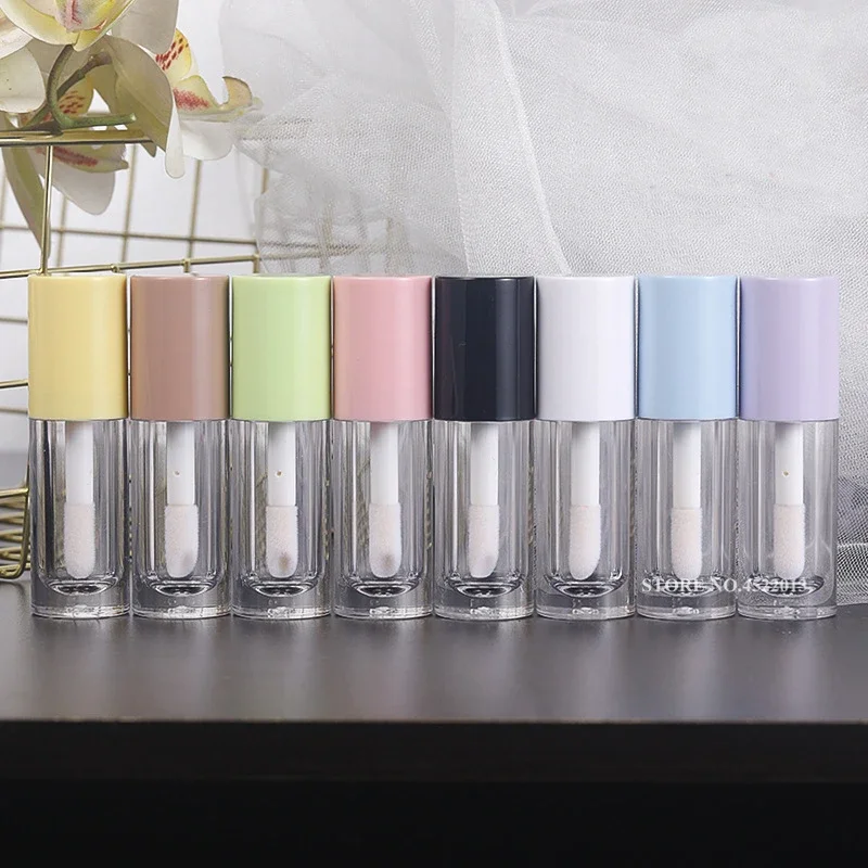 6ml Empty Transparent Lipgloss Packing Containers Cosmetic Lip Glaze Tubes Lip Gloss Refillable Bottle Yellow Pink Purple Caps