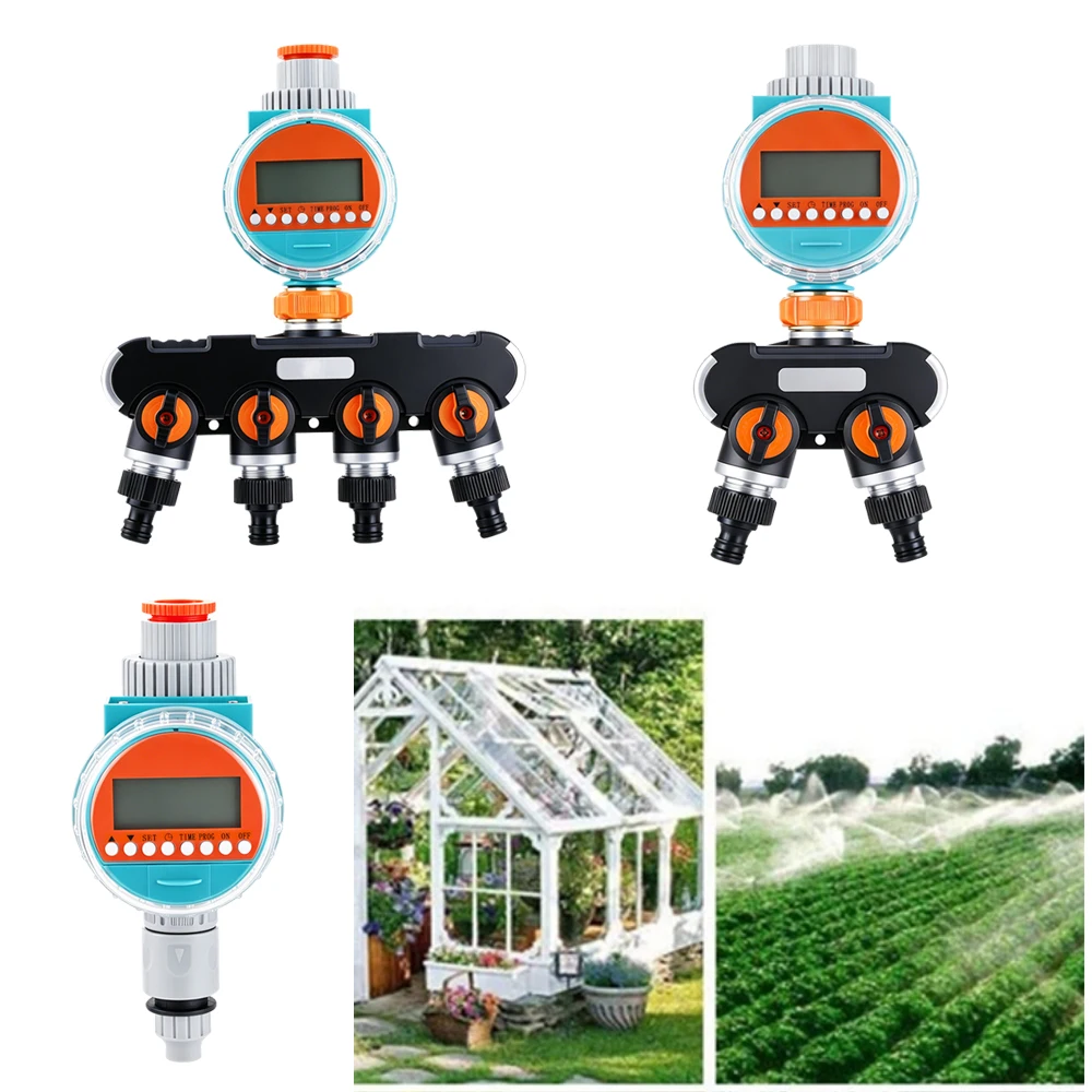 Garden LED Display Smart Timer Irrigation Kit 2-way 4-way Water Timer Splitter Waterproof Automatic Watering Controller 1 set