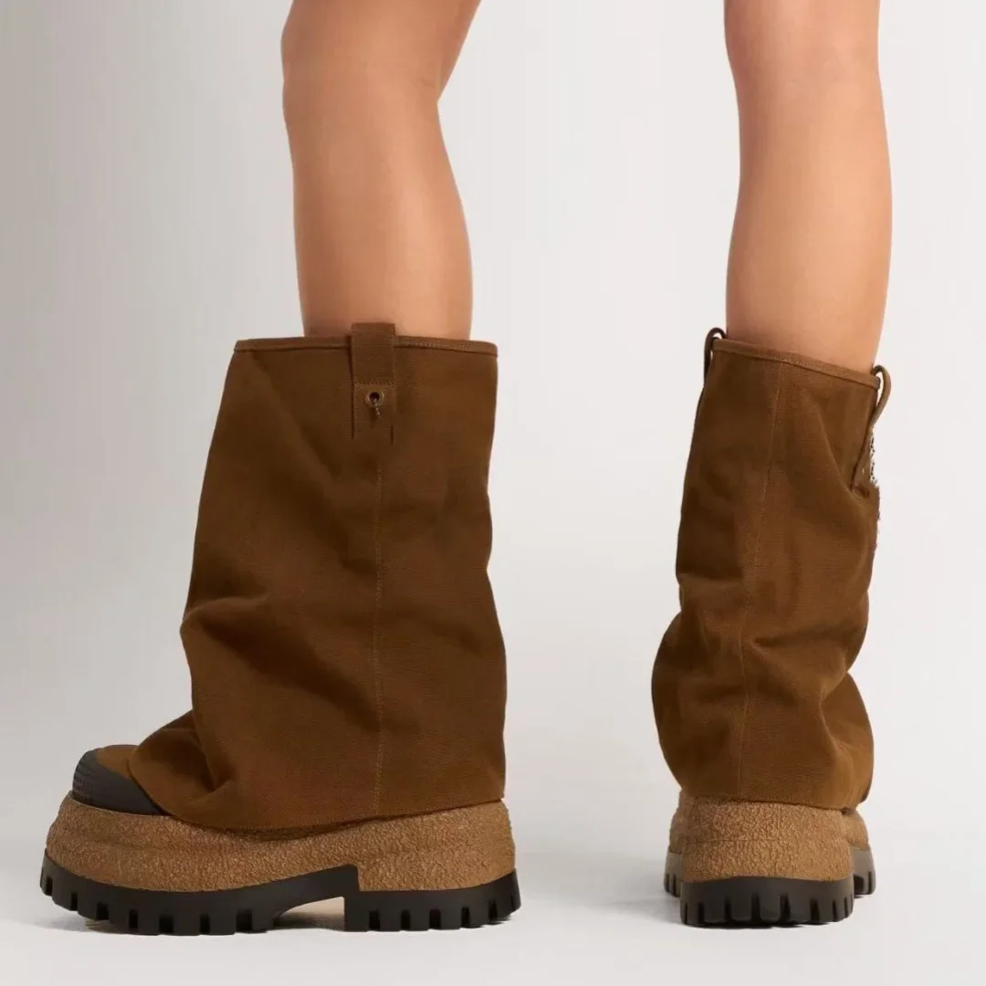 

Skirt Boots Large Size Knight Boots Camouflage Style Botas New Platform Thick Sole Height-Enhancing Slip-On Casual Trouser Boots