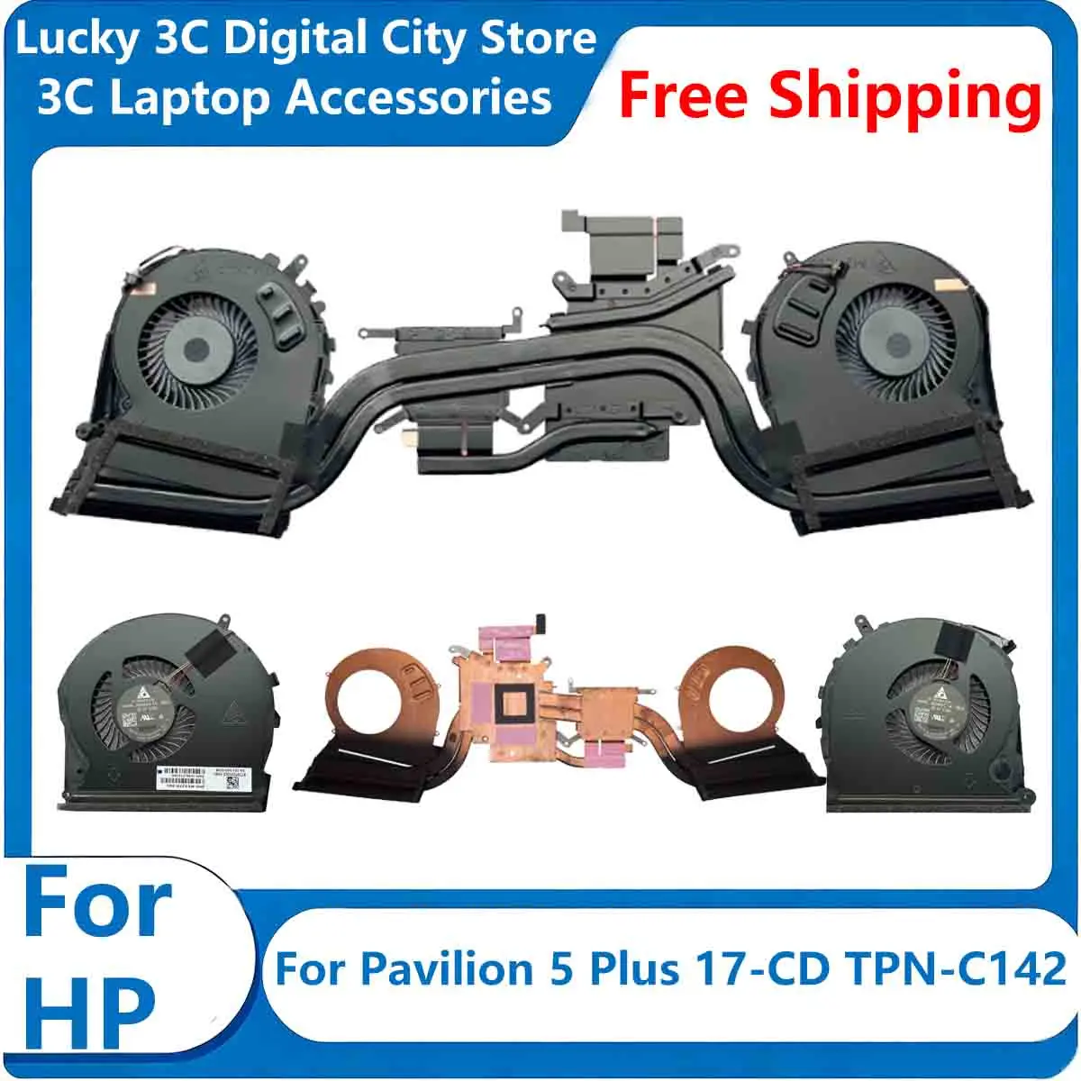 New Laptop Cooling Fan For HP Pavilion 5 Plus 17-CD TPN-C142 CPU+GPU Graphics Card Fan  Cooler Radiator M53279-001