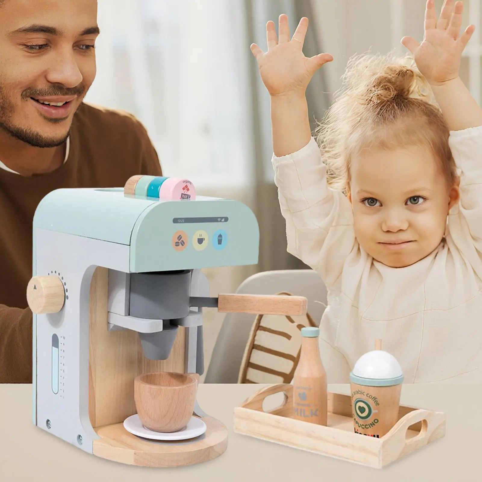 Macchina da caffè giocattolo per bambini Gioco in legno Cucina Macchina da caffè Giocattolo Giocattoli educativi Imaginativi per bambini Ragazze Ragazzi al coperto