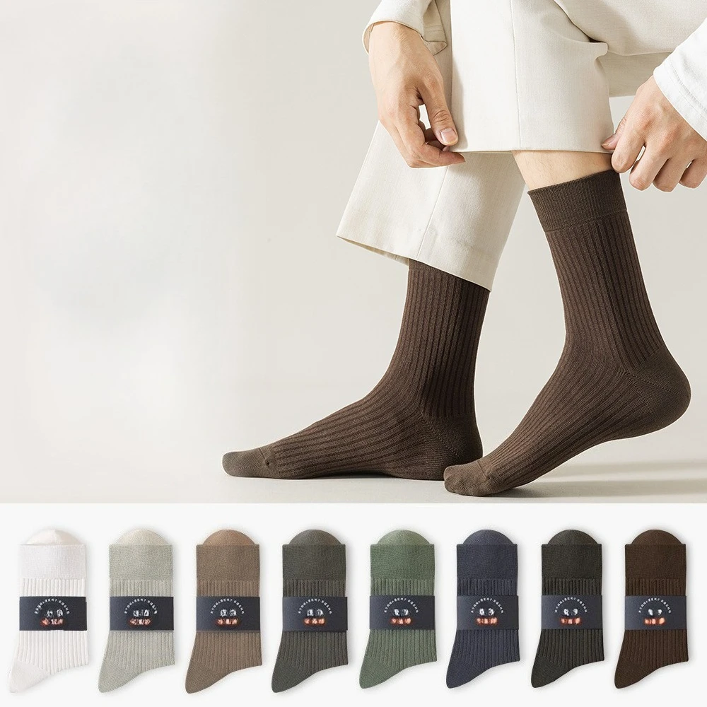 

5 Pairs 98% Pure Cotton Men Mid Socks High Quality Tube Business Deodorant Long Sock Crew Antibacterial Casual Spring Winter