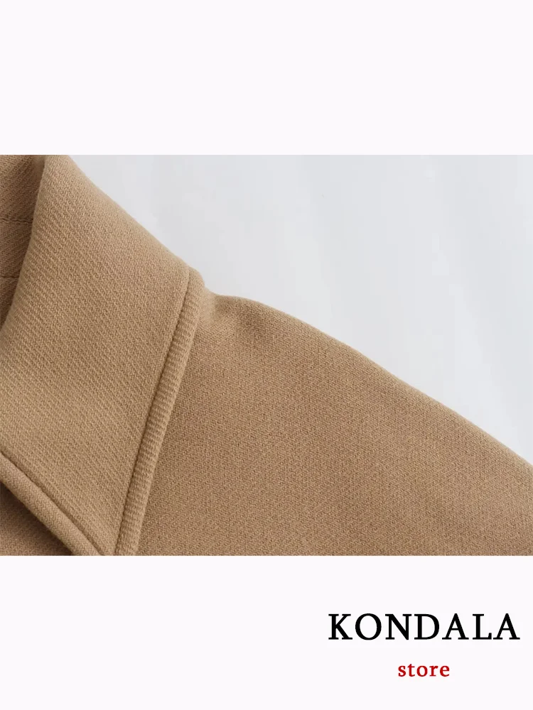 KONDALA Casual Vintage Chic Women Overcoat Camel Solid Pockets Single Breasted Short Loose Coat Fashion 2023 Autumn Winter Coat