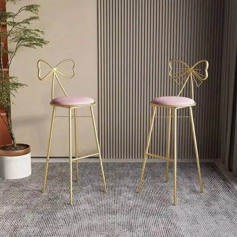 

Bar Backrest European Stool Creative Metal Chair Modern Gold Front Bar Desk High Stools Light Luxury Dining Room Furniture