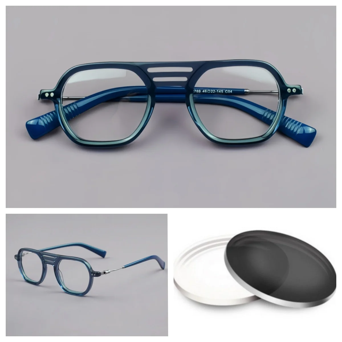 

Acetate Prescription Eyeglasses Men Square Full-Rim Progressive Optical Glasses Anti-Blue Light Photochromic Eyewear