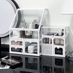 Glass Cosmetics Storage Box Luxury High-end Dresser Skin Care Products Perfume Lipstick Shelf Transparent Dustproof Makeup Box