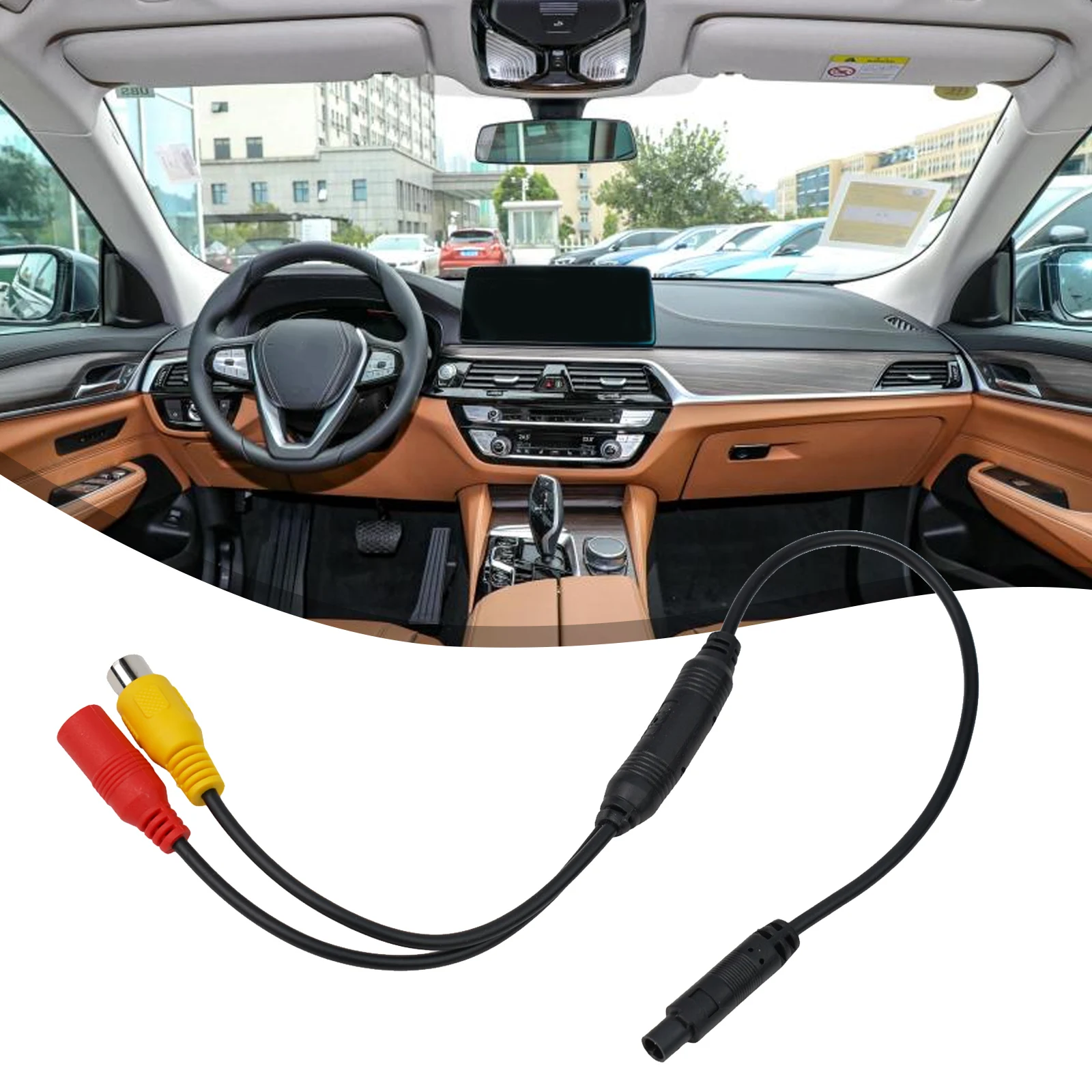 1pc Car RCA/CVBS Male To 4 Pin Female Conversion Cable 23inch For Rear View Mirror DVR Connecting Reversing Camera Car Accessori