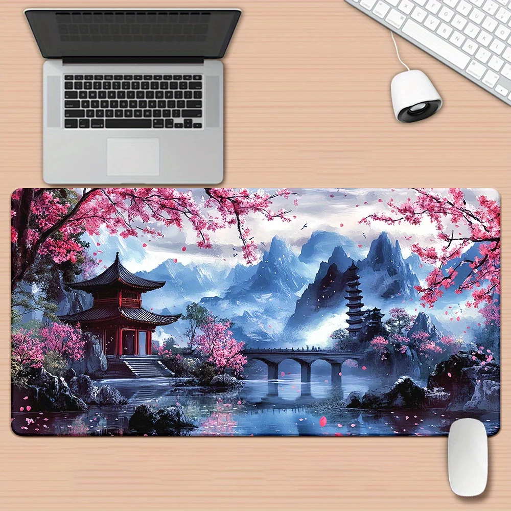 Cherry Blossom Ink Painting Landscape Mouse Pad Desk Mat Gaming Mats Anti-Slip Durable Office Accessories Mouse Mat Mauspad