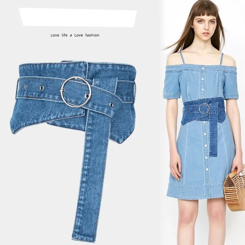 

versatile slim denim waistband with shirt and dress trouser decorative fabric wide belt casual versatile and fashionable