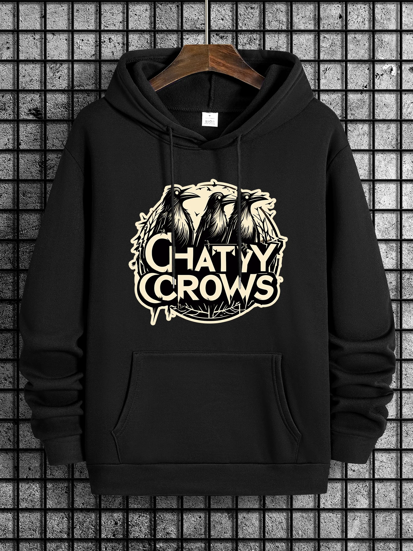 

100% polyester, mouthy crow, print chic casual men's hoodie