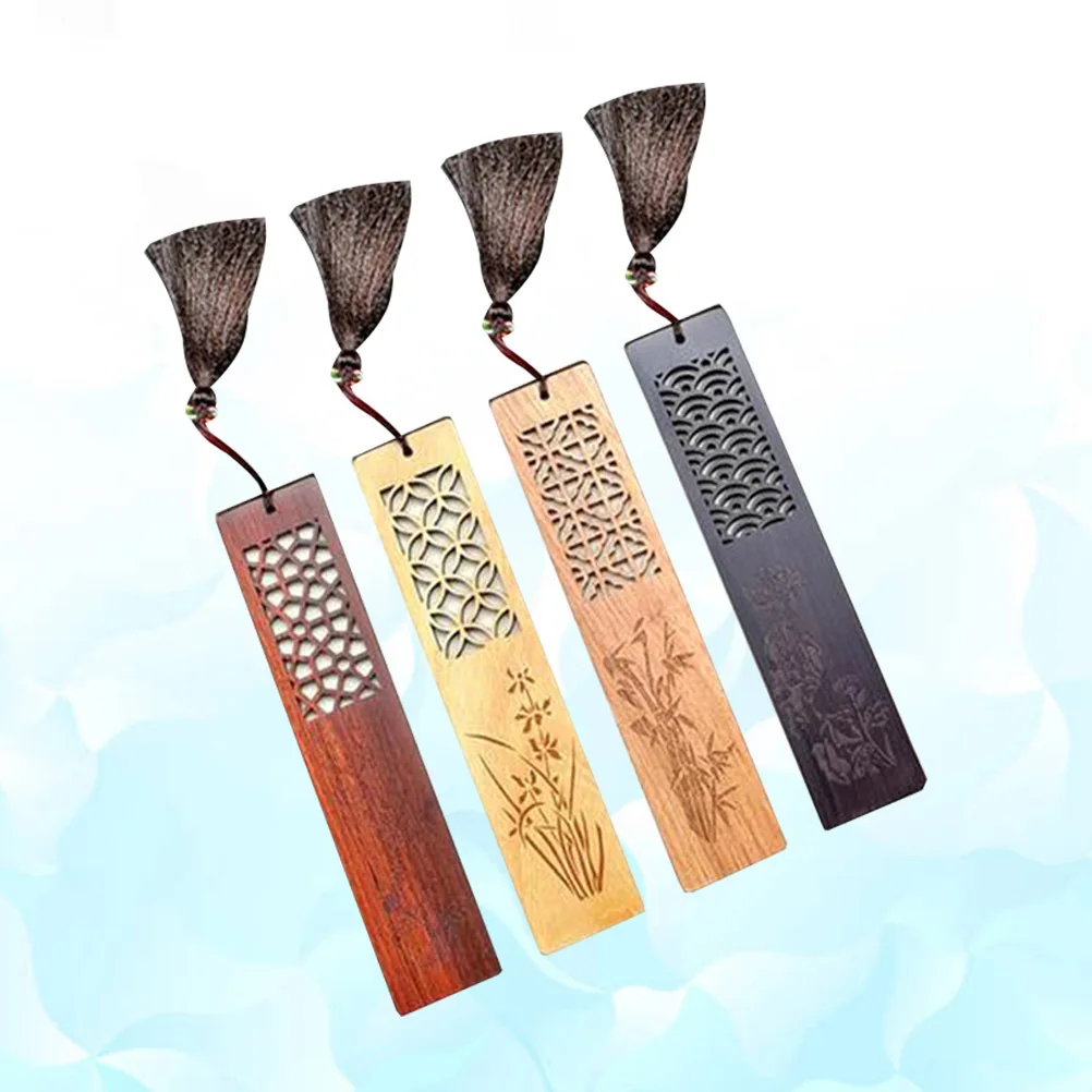 

1 set Red Sandalwood Bookmarks Chinese Style Wooden Bookmark Set Exquisite Carving Tassel Decor For Readers Students Writers