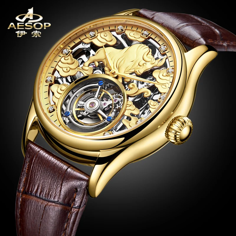 ساعة توربيون أصلية 100% للرجال مفرغة من أفضل العلامات التجارية الفاخرة ساعة ميكانيكية مقاومة للماء 2025 زودياك ثور