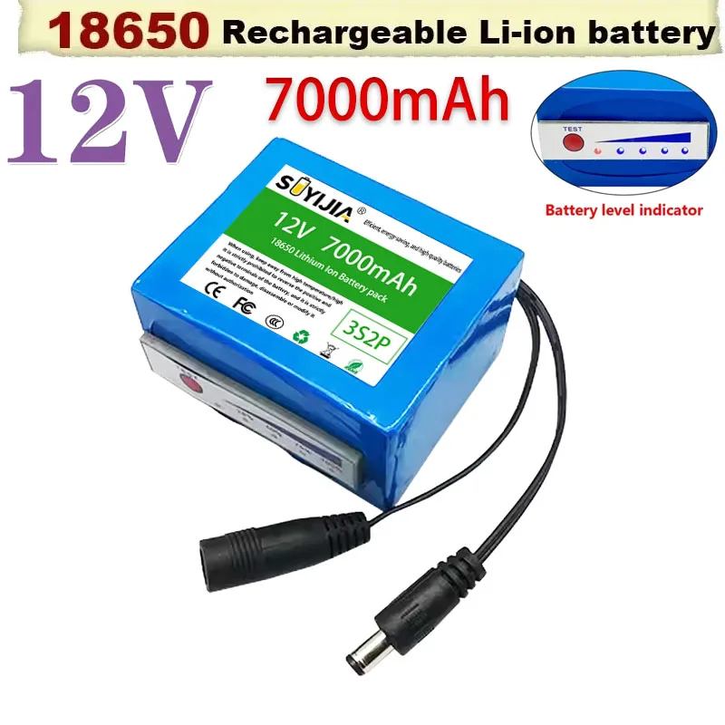 18650 Lithium Battery 3s2p 12v 7000mAh 11.1V/12.6V for Fish Finder Underwater Fishing Camera Portable Indicator Source