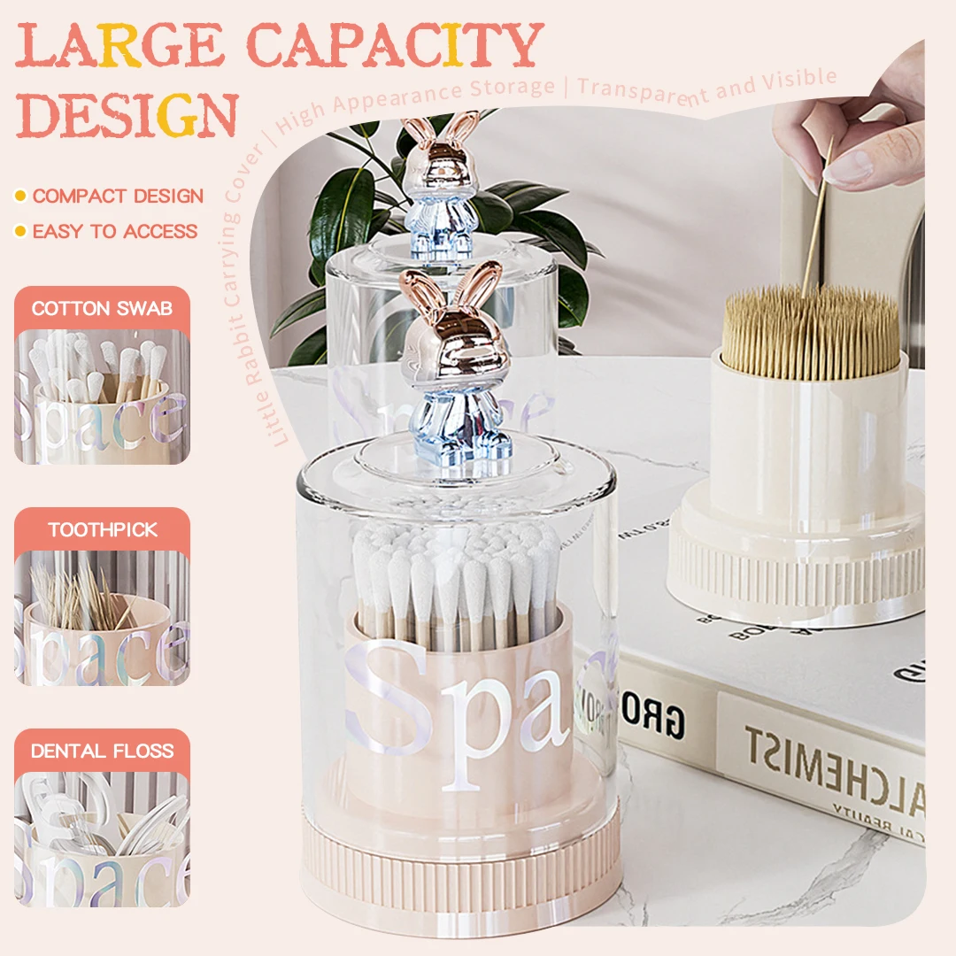 1pc Toothpick Storage Box Cotton Swab Storage Box Dental Floss Storage Box Desktop Creative Rabbit Toothpick Holder