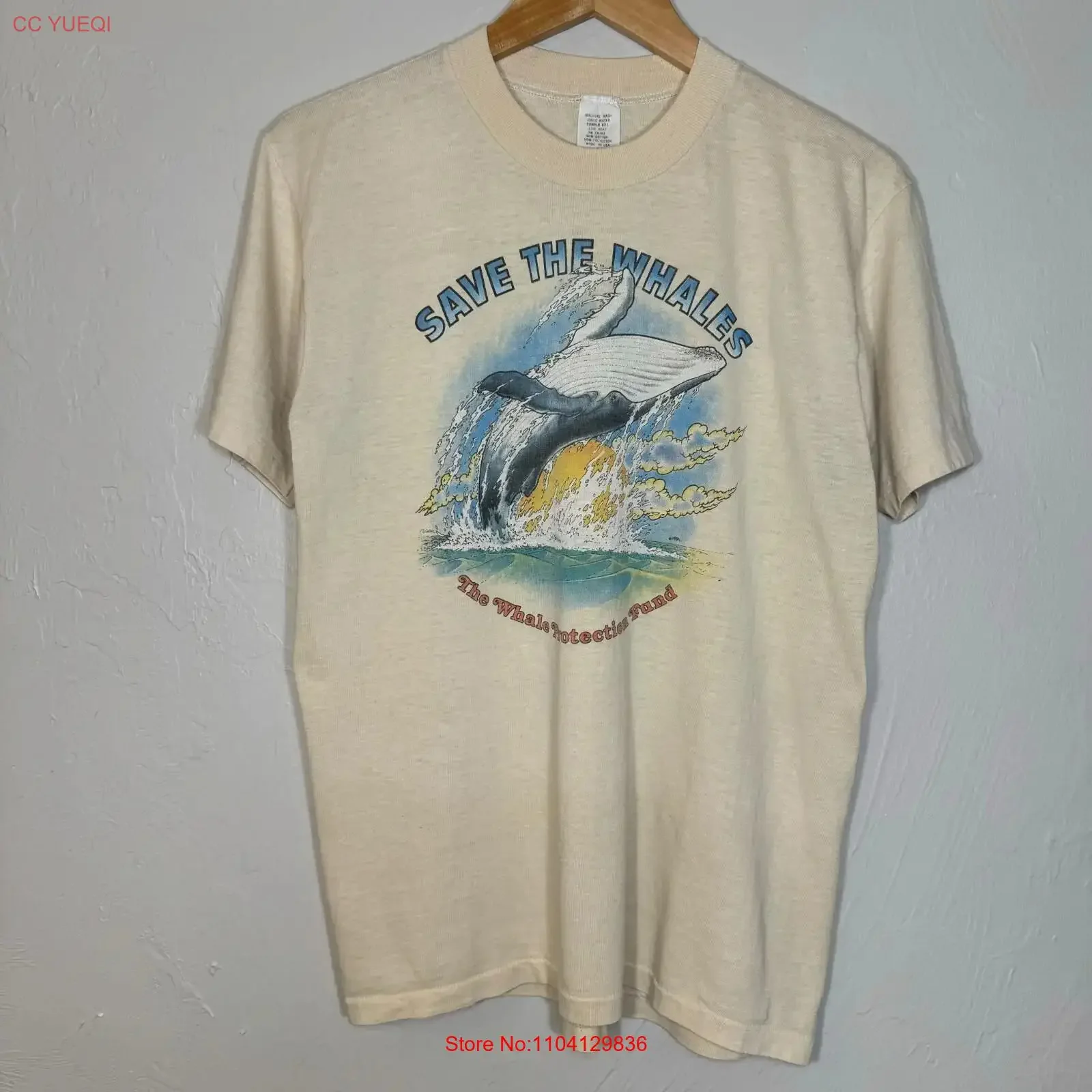 Vintage Large 1970s Rare Save The Whales Whale Protection Fund Grail T Shirt vintage Washed Top For Everyday Wear Soft