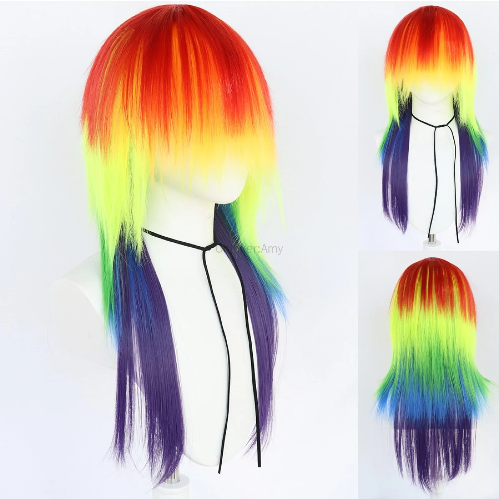 Rainbow Dash Wig Cosplay Long Straight Rainbow Synthetic Cosplay Wig for Halloween Christmas School Thanksgiving Day