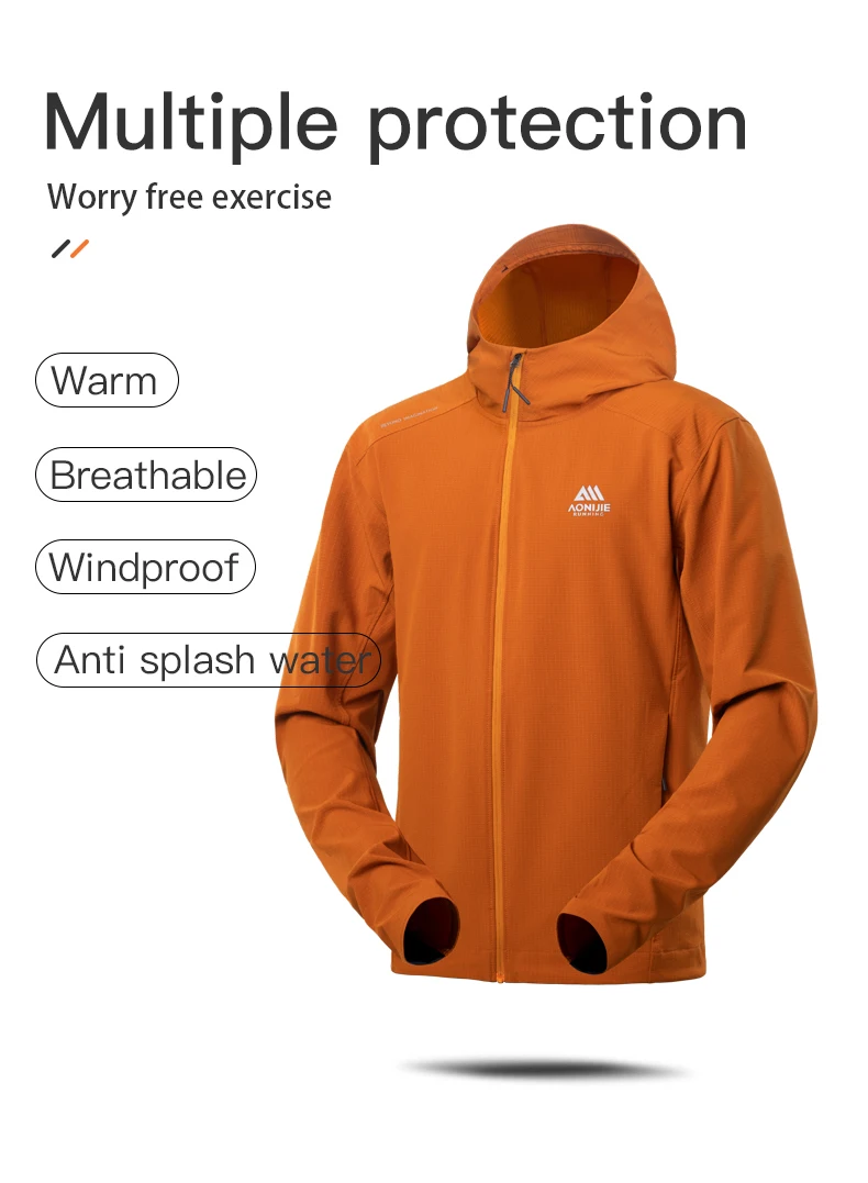 AONIJIE FM5207 Men Windproof Jacket Autumn and Winter Windproof Warm Outdoor Water-repellent Hiking Top Hooded Running Jacket