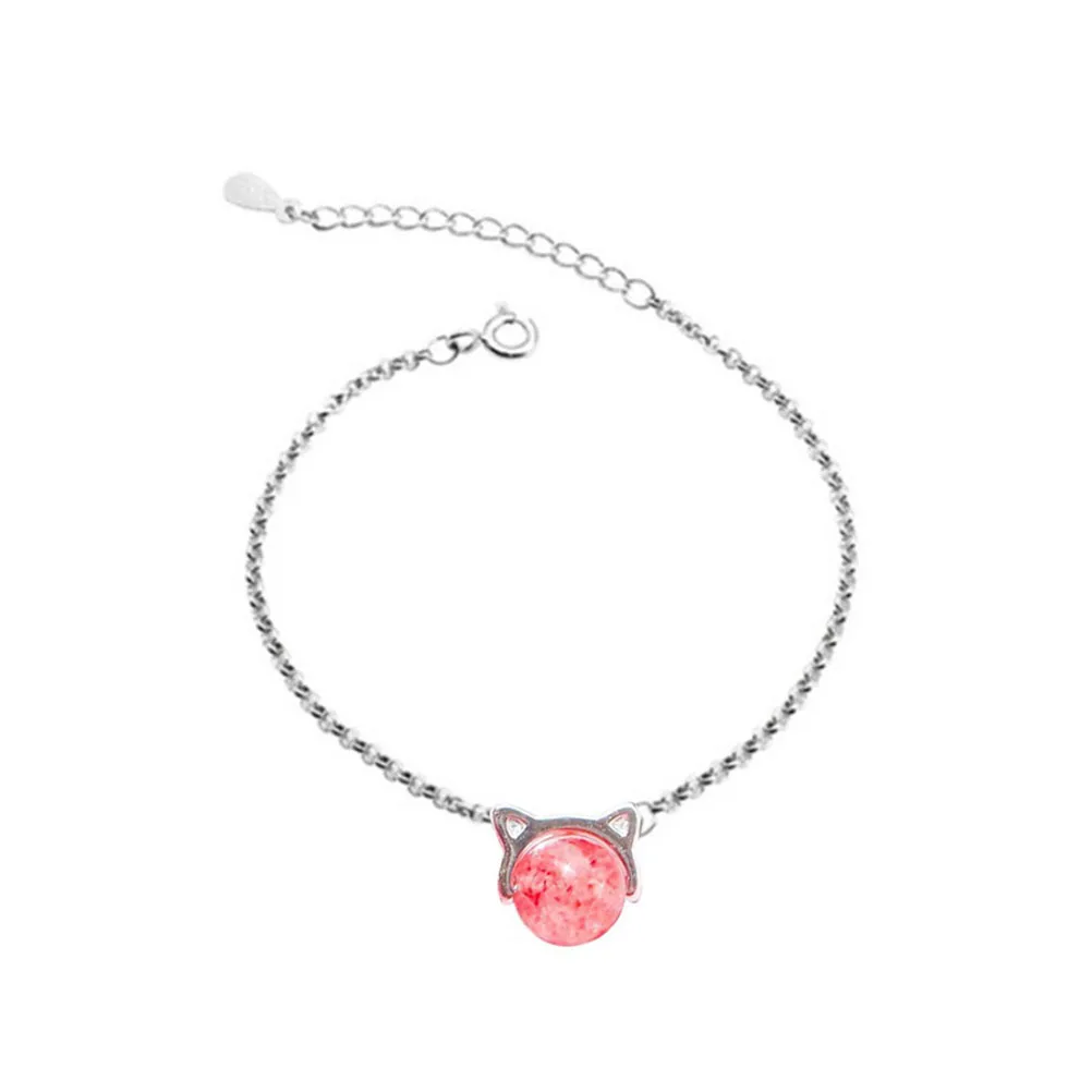 

3 Pcs Cat Strawberry Jewelry Necklace Ear Korean Version Bracelet Earring Student
