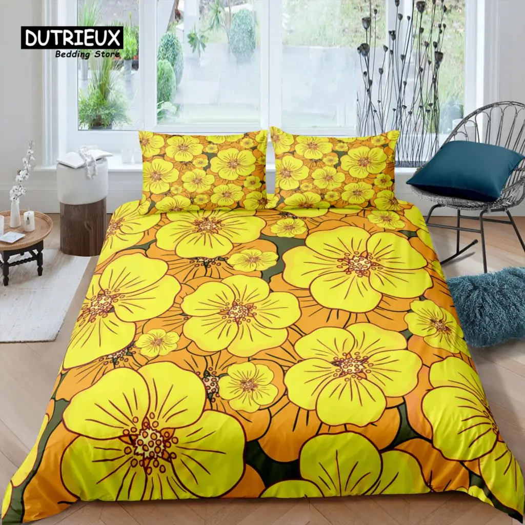 

Home Living Luxury 3D Print Daisy Bedding Set Flower Duvet Cover Pillowcase Queen and King EU/US/AU Size Polyester Bedding