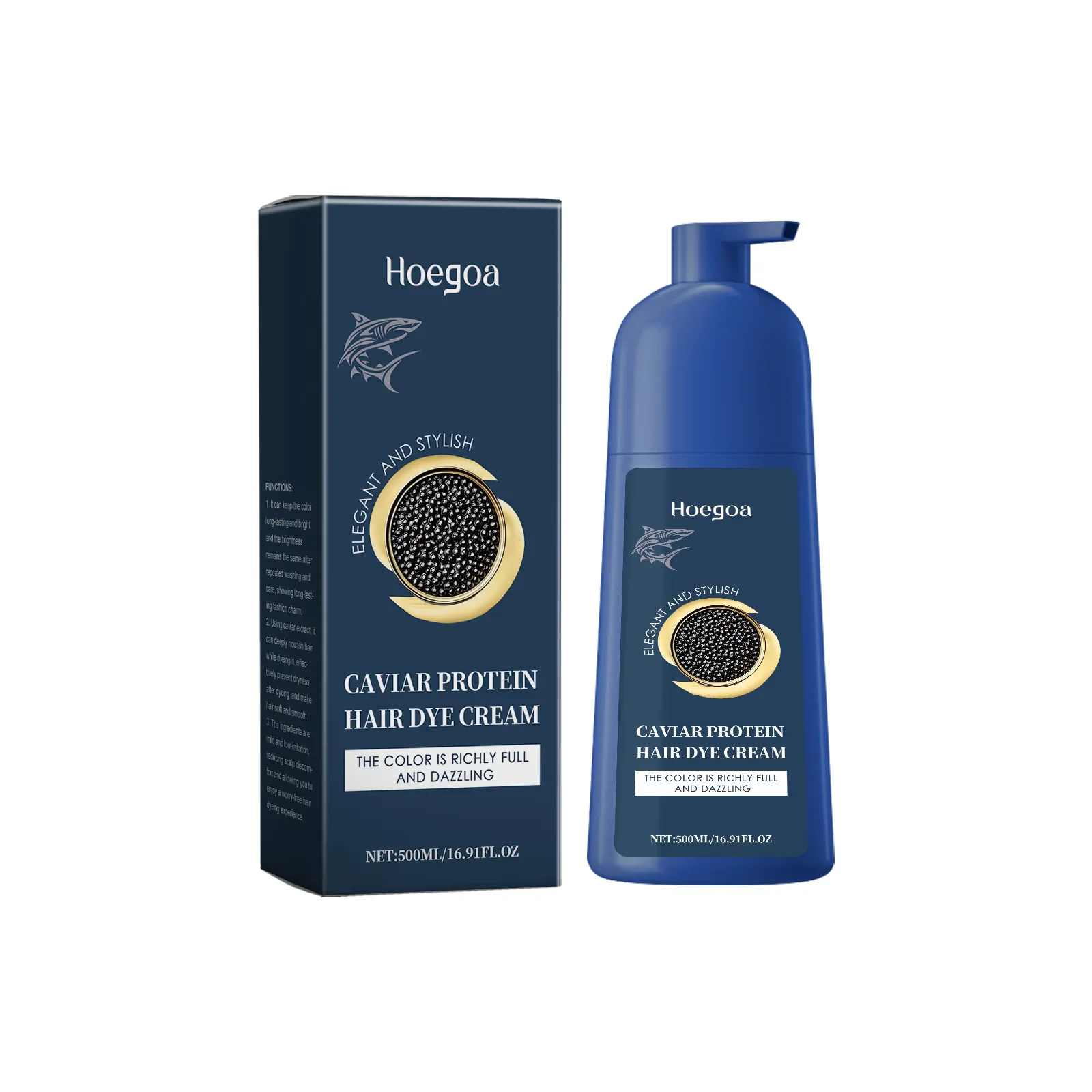 Hoegoa Caviar Protein Hair Dye Shampoo Gray White Hair Color Treatment Smoothing Nourishing Fast Natural Herbal Color Hair Cream