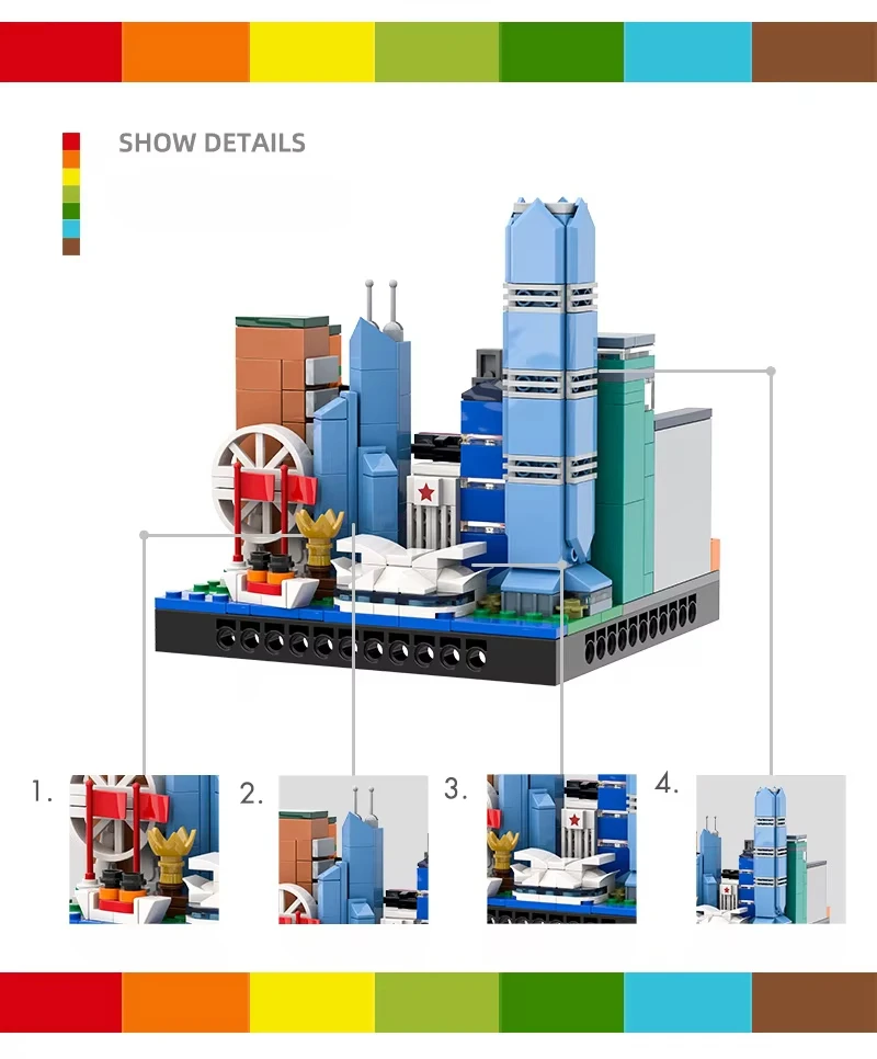 Hong Kong Cityscape Bausatz 362 Stück, Miniatur-asiatische Architektur für die Schreibtischpräsentation, Sammlergeschenk für Erwachsene