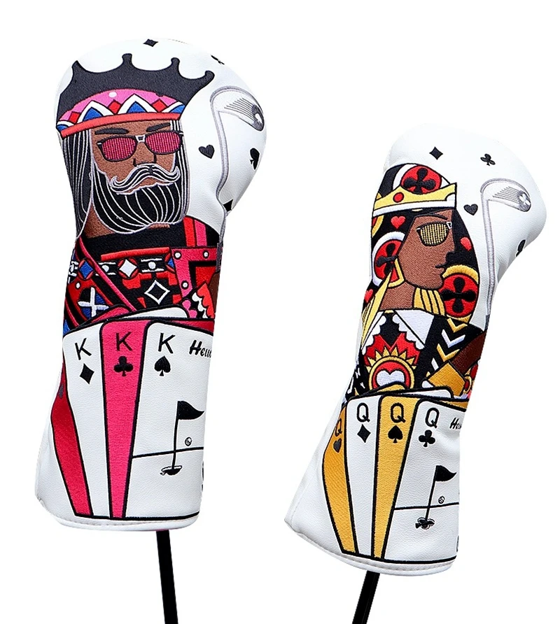 Golf Wood Head Covers, Poker Club, King, Queen, Knight  ，Driver, FW UT, 1, 3, 5 UT, Headcover Protective, New