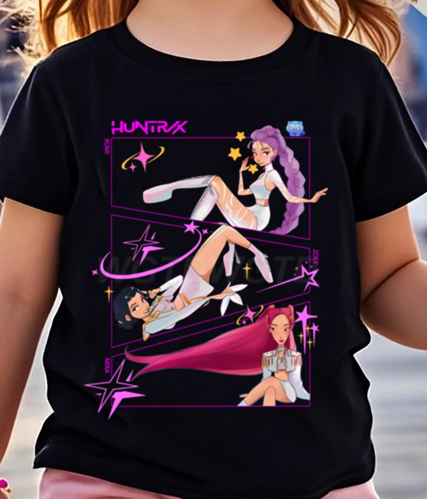 

Футболки KPop Demon Hunters Huntr/x для мальчиков и девочек, летние повседневные топы с короткими рукавами, подарки, детская футболка с аниме, детская одежда