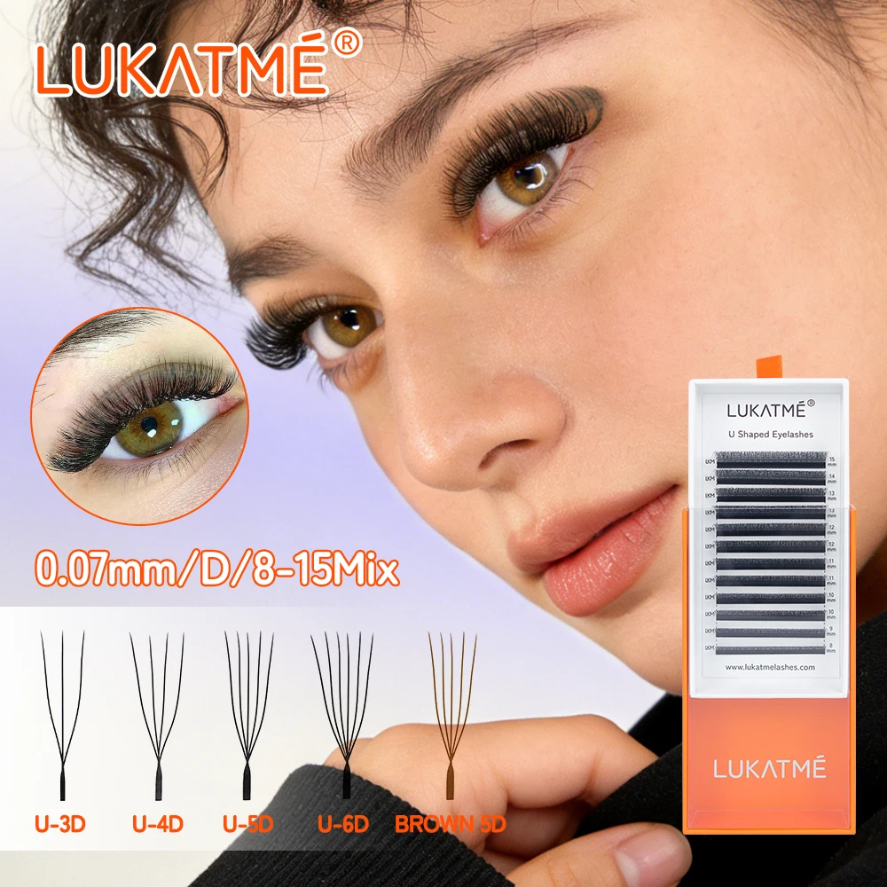 

LUKATME U Shape 3D 4D 5D 6D Eyelash Extensions Professional Faux Mink Lashes Curl Retention False Lashes Premium Brown 5D U Lash