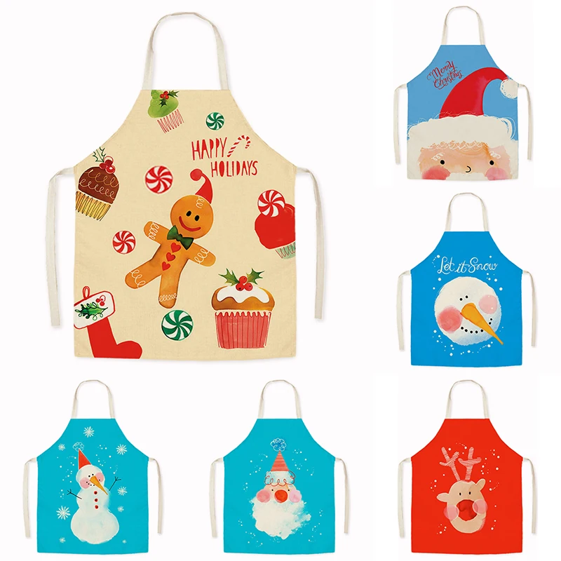 Merry Christmas pattern linen apron for adults and children home holiday decoration kitchen cooking oil-proof  stain-proof