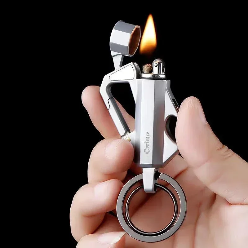 CHIEF Multifunctional Keychain Lighter Oil 3-in-1 Outdoor Portable Kerosene Lighter Bottle Opener Men\'s Tools Smoke Accessoires