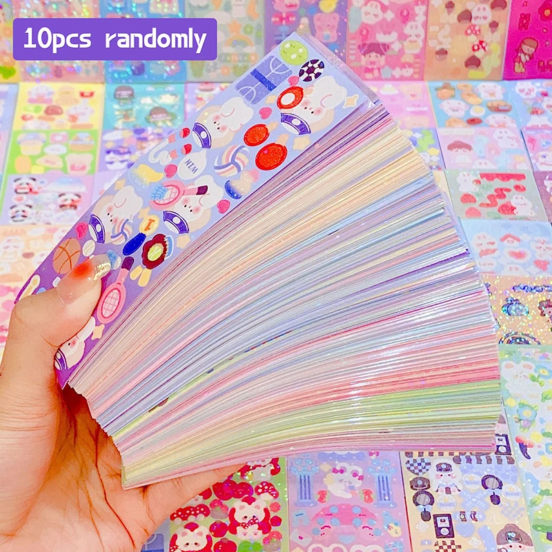 10Pcs Kawaii Handbook Stickers Cartoon Collage Laser Sticker DIY Decorative Material Scrapbooking Stationery School Supplies