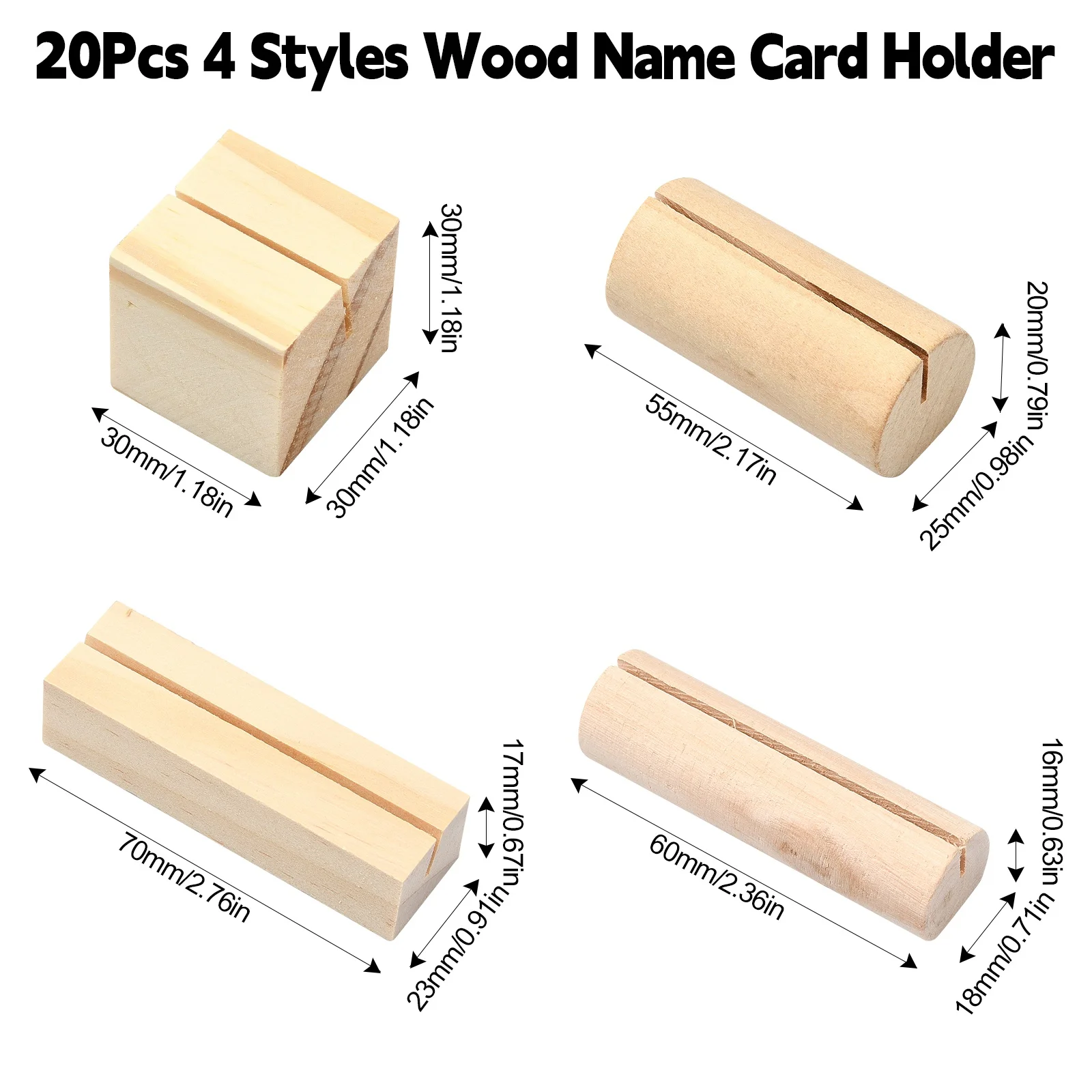 20Pcs 4 Styles Wooden Place Card Holders Set Wood Table Number Stands Picture Name Card Holders for Wedding Party Events Decor