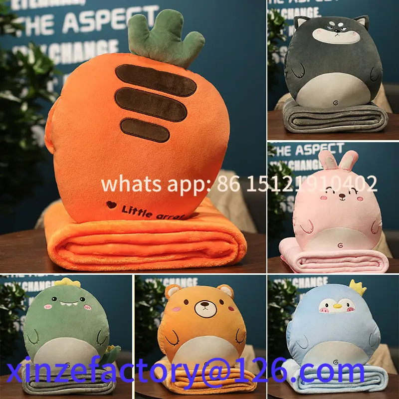 

Customizable 3 In1 Stuffed Hand Warmer Bag Cartoon Animal Blanket Cute Cushion Blanket Home Car Travel Pillow