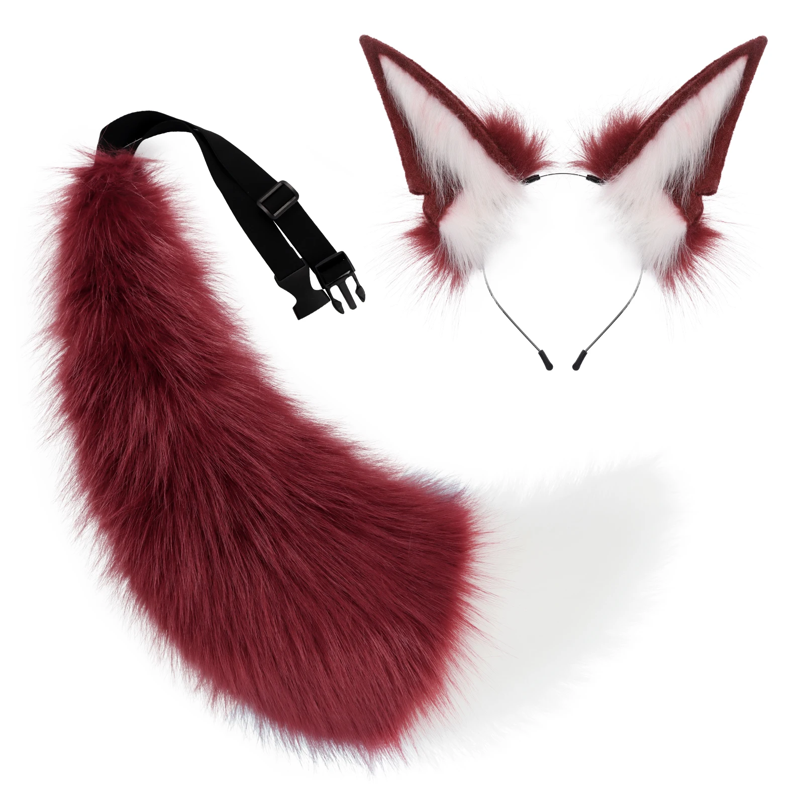 2 pezzi peluche pelliccia sintetica orecchie di volpe fascia coda di lupo accessori per costumi Fursuit