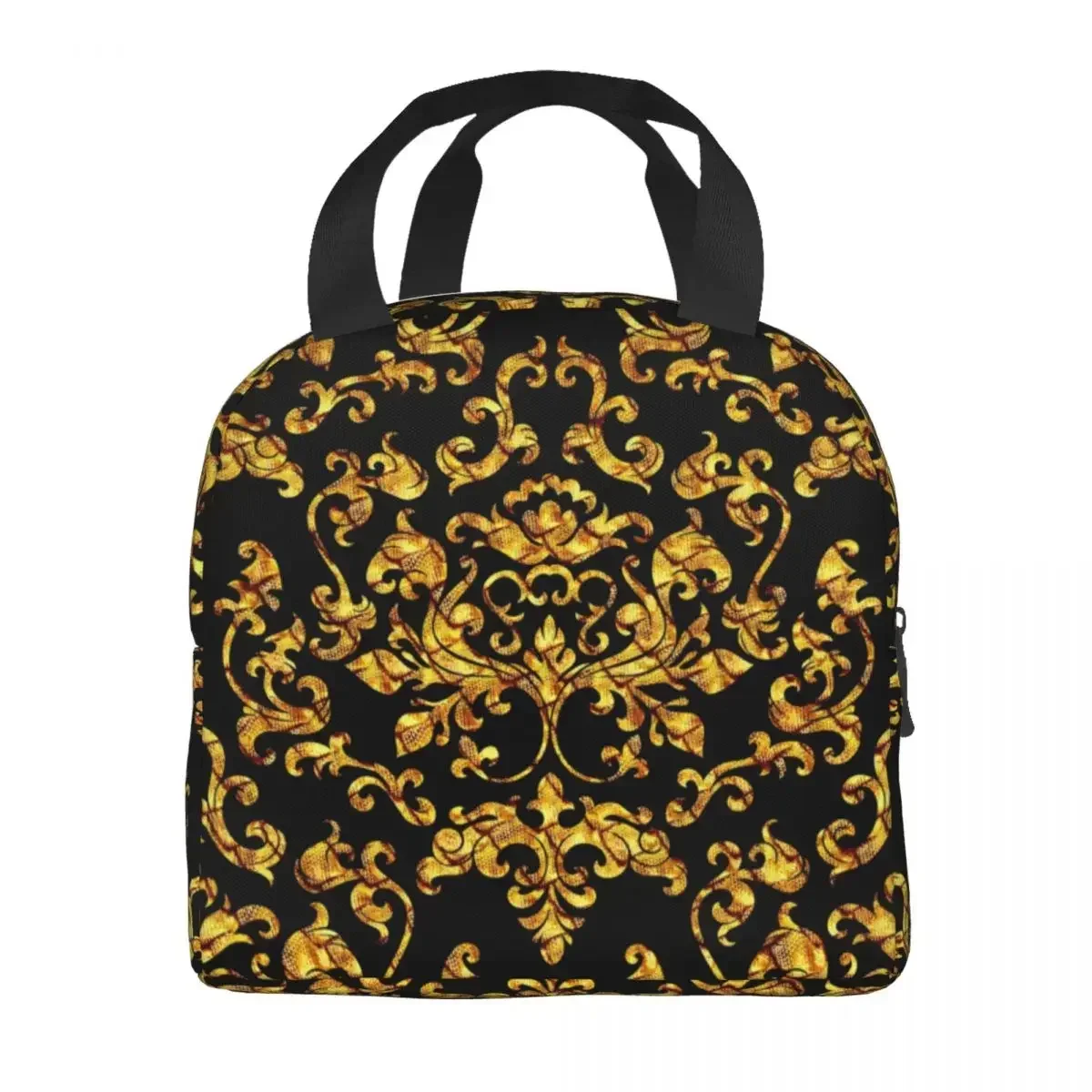 2023 New Golden Flower Pattern Insulated Lunch Bag For Women Resuable Floral Cooler Thermal Lunch Box Kids School Children