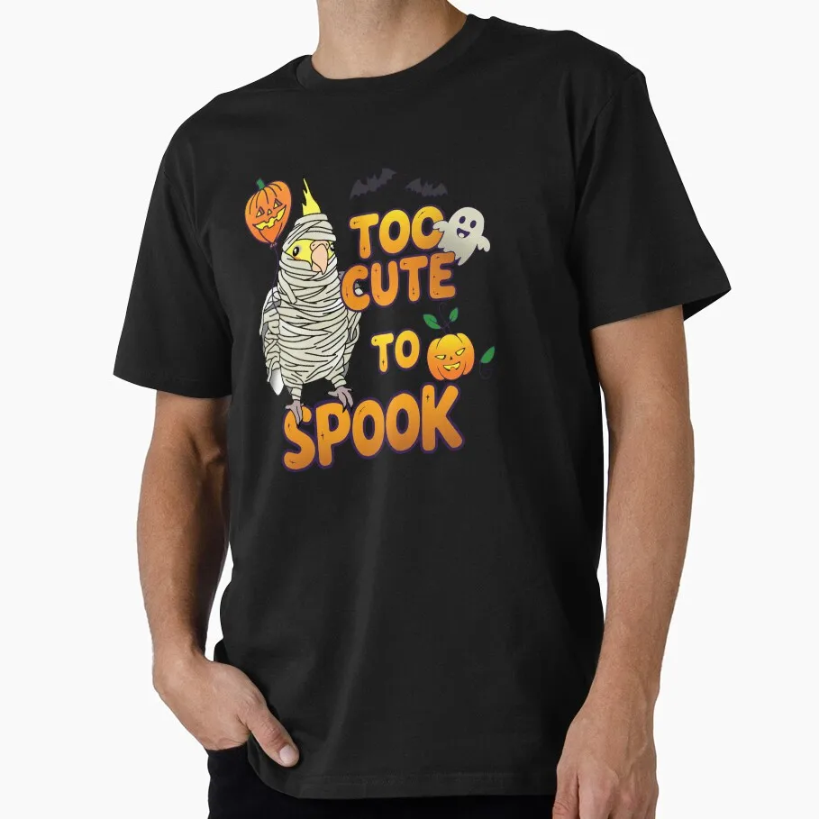 Too cute To spook Halloween Cockatiel Mummy Funny Parrot Gift T-shirt for Birds Lover Short Sleeve Graphic Clothes All Size Tops
