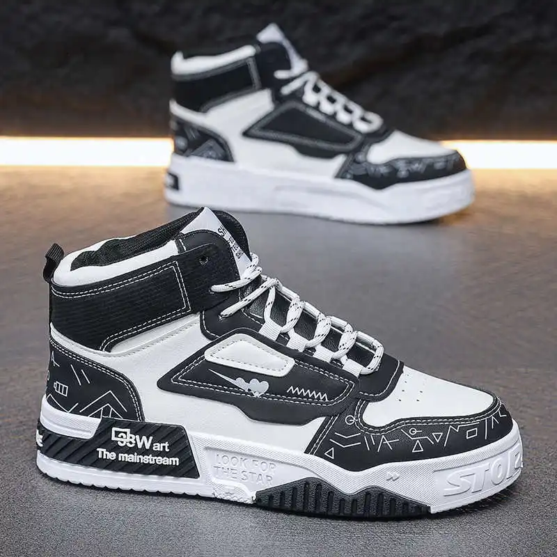 Bota de nieve de piel para hombre, talla 43, zapatos vulcanizados para hombre, zapatillas deportivas negras de lujo para hombre, zapatillas deportivas Kawaiis líder Tenisky