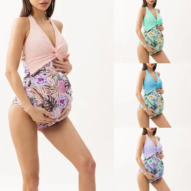 Pregnant Women Swimwear Multi-color Print One Piece Bikinis Set Maternity Swimsuit Beach Wear Sexy Bathing Suit Women Clothes