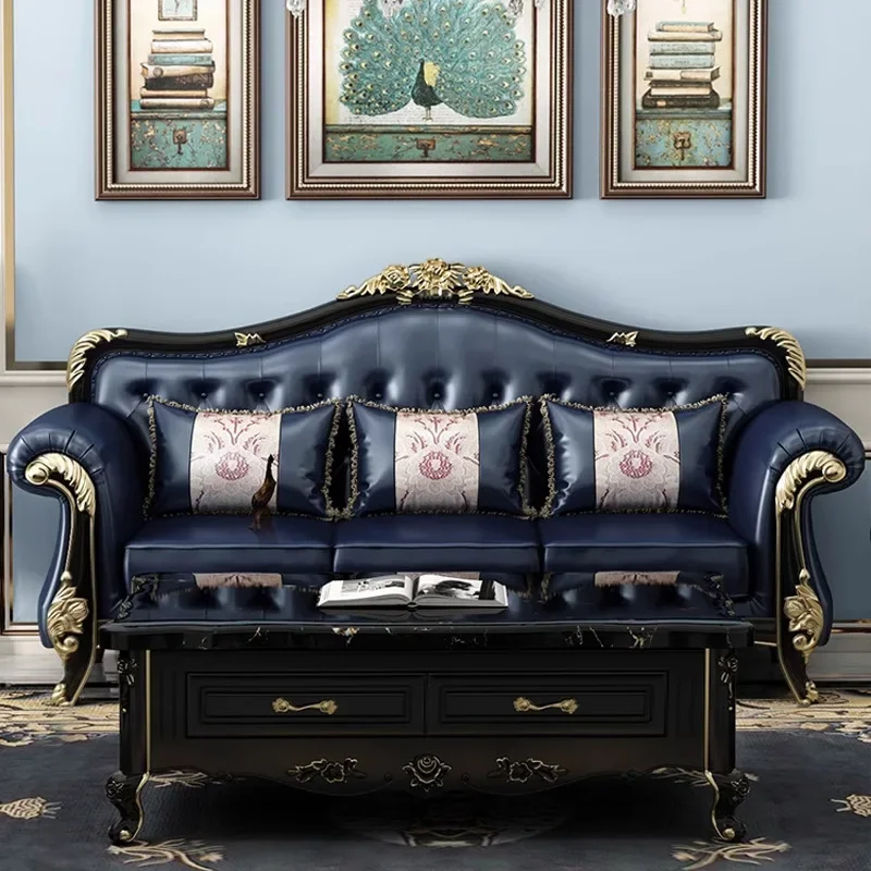 y14-Sofa combo for large and small units luxurious living room ebony high-end light luxury American solid wood carved furniture