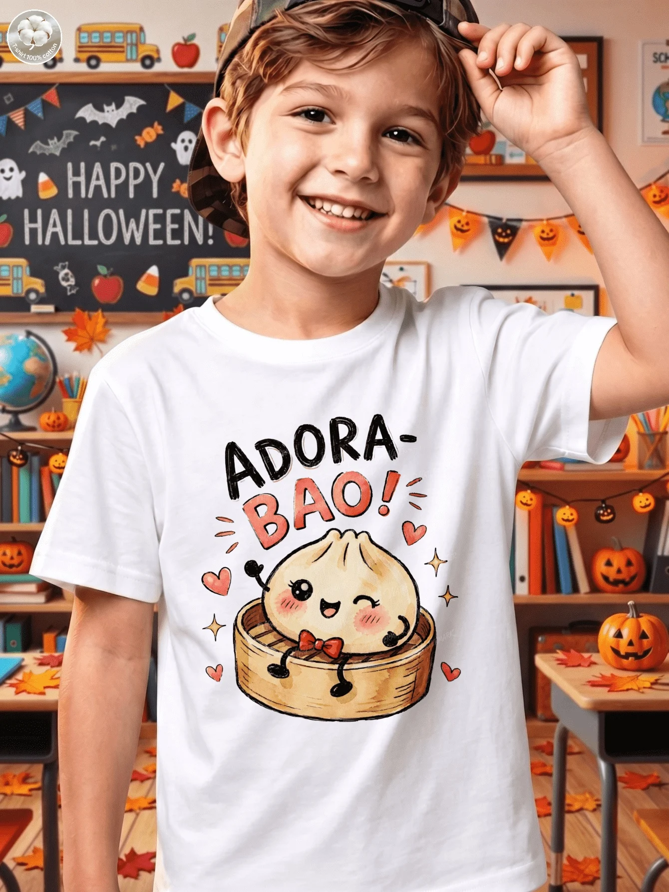 Cute Adora Bao Steamed Bun Print T Shirt Boys Girls Kawaii Chinese Food Short Sleeve Tee Family Matching Kids Cotton Tops