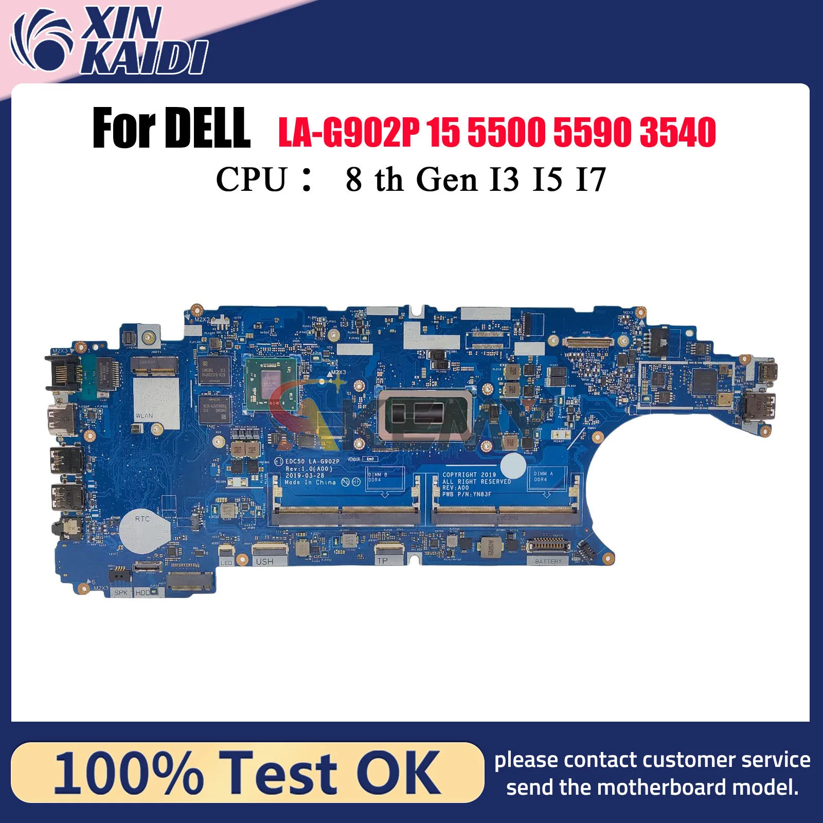 

For Dell Latitude 5500 3540 Laptop Motherboard LA-G902P with DDR4 CN-JCXDY 08K4FK 0VM2Y4 06YY9J 100% Tested OK